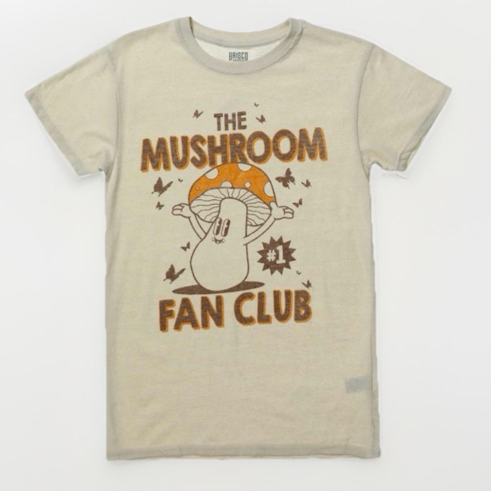 Brisco Mushroom Fan Club Unisex Retro Graphic Tee NWT Beige Various Sizes